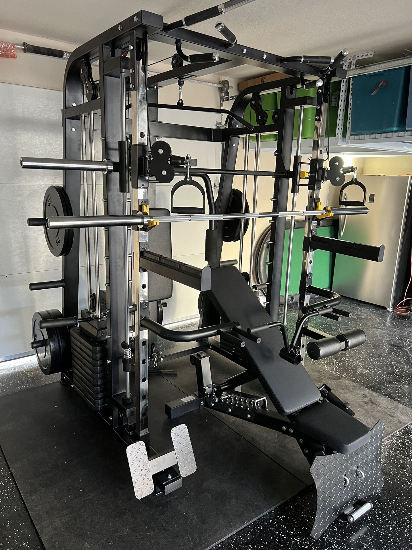 Smith Machine 300 | Adjustable Bench | 245lb Cast Iron Olympic Weights | 7ft Olympic Bar | Fitness | Gym Equipment | FREE DELIVERY 🚚 