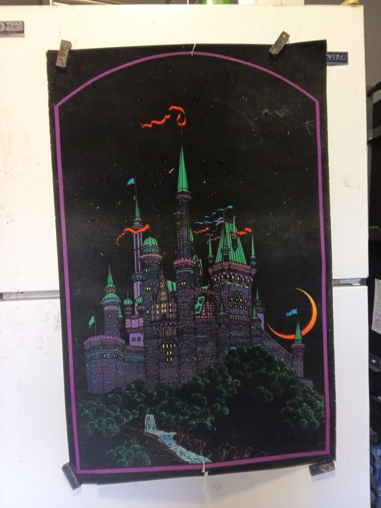 Vintage 1970's Blacklight Poster "Moon Castle " Western Graphics Printed in USA . 