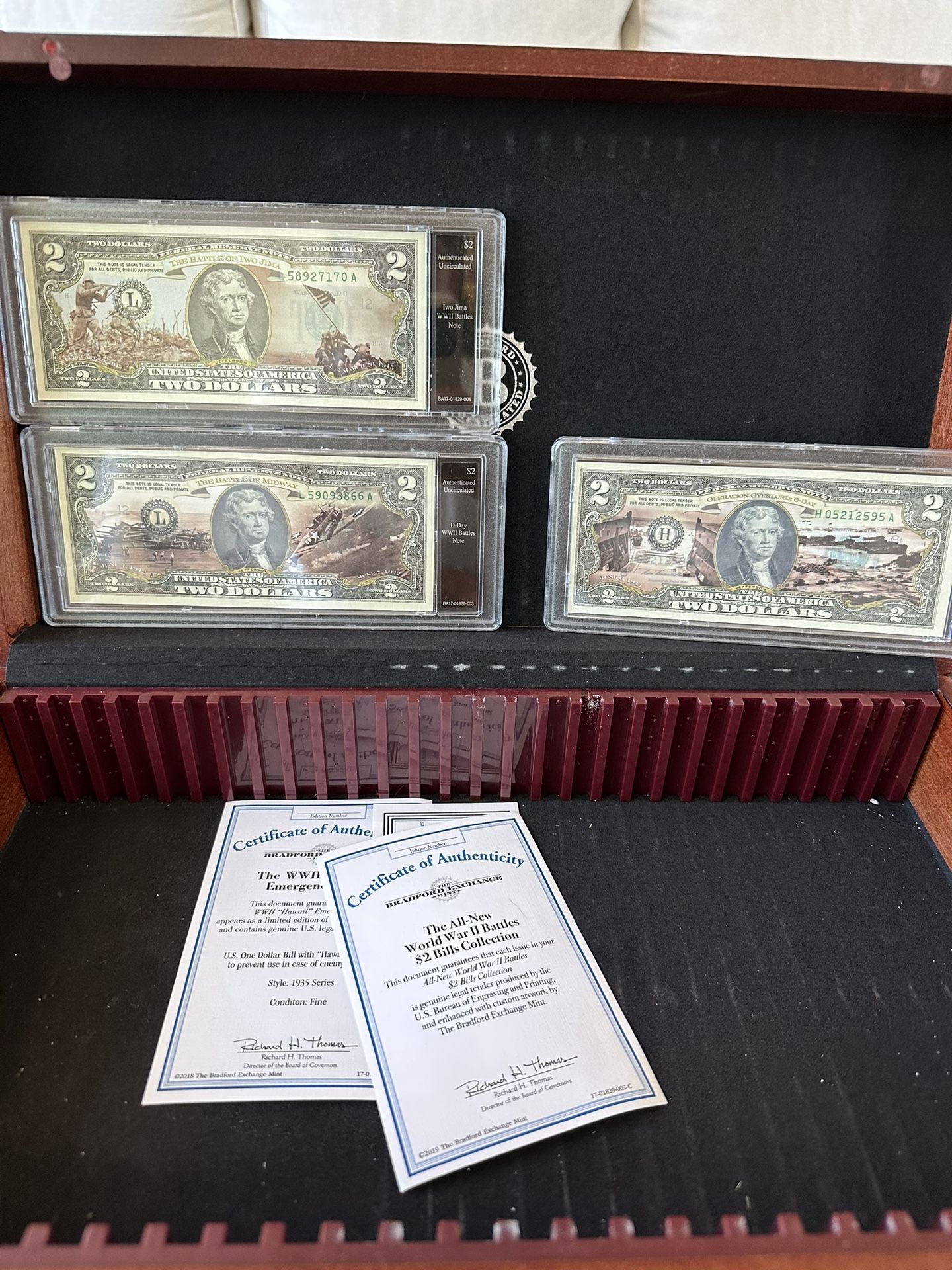 Bradford Exchange Colorized Uncirculated $2 Bill Collection — In Wooden ...