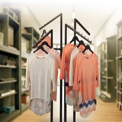 Black 4-Way Clothing Rack, Adjustable Height 48-72 Inch