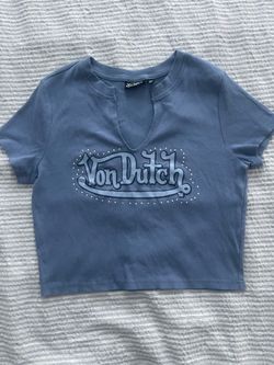 Von Dutch Blue Cropped Logo T-Shirt