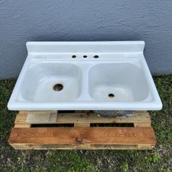 Vintage Kitchen Cast Iron Double Sink