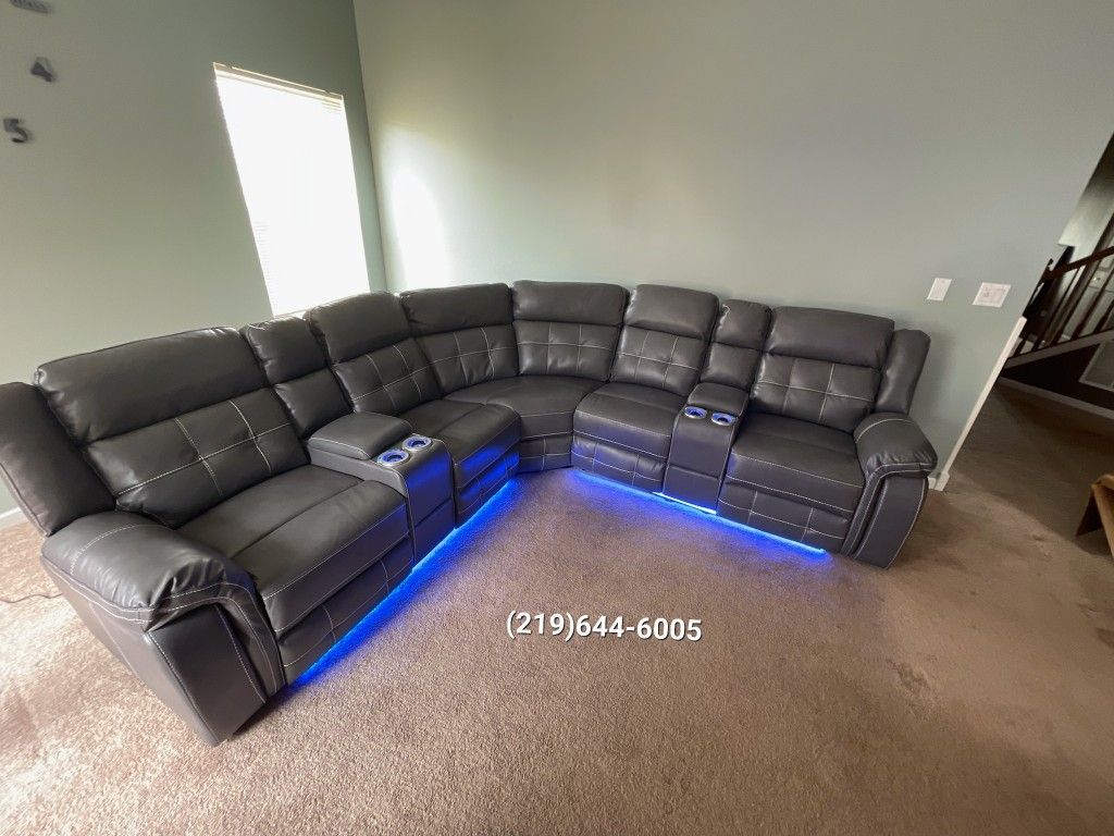 CHARCOAL GREY BRAND NEW POWER RECLINING SECTIONAL WITH LED LIGHTS SAME DAY DELIVERY