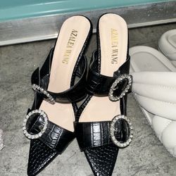 MOVE OUT SALE - Black Leather Heels Size 7 (never worn)