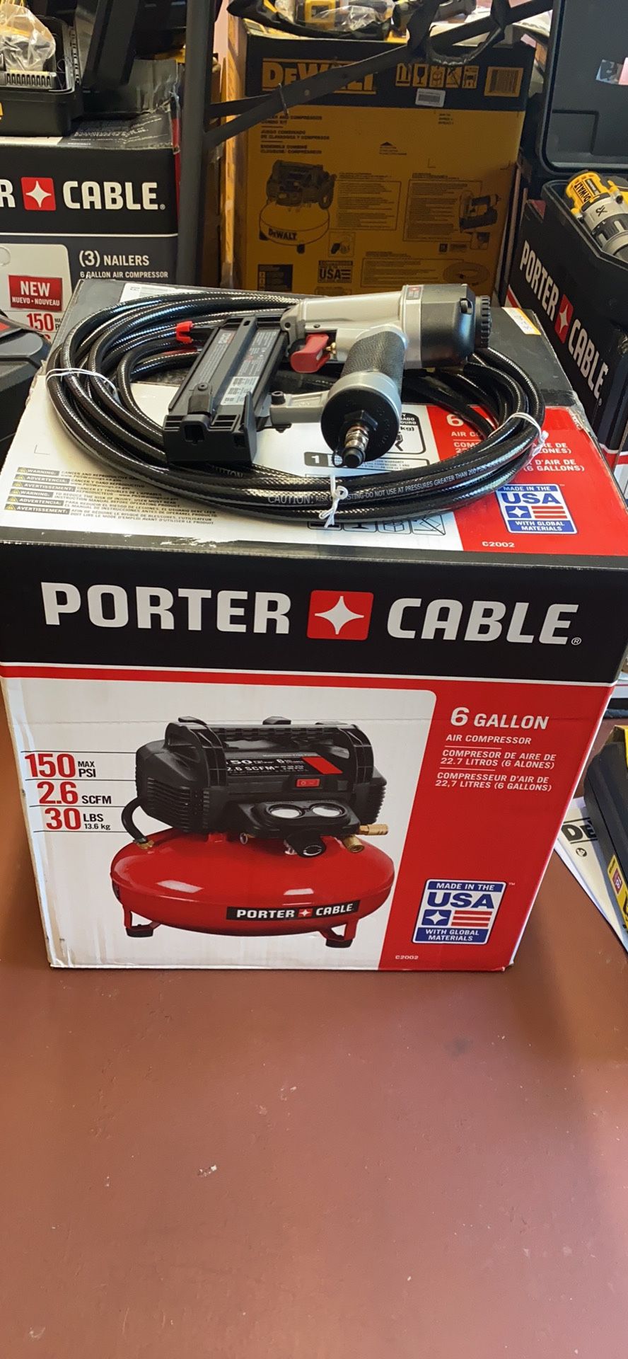 6 Gal. 150 PSI Portable Electric Pancake Air Compressor 18-Gauge Brad Nailer & Hose