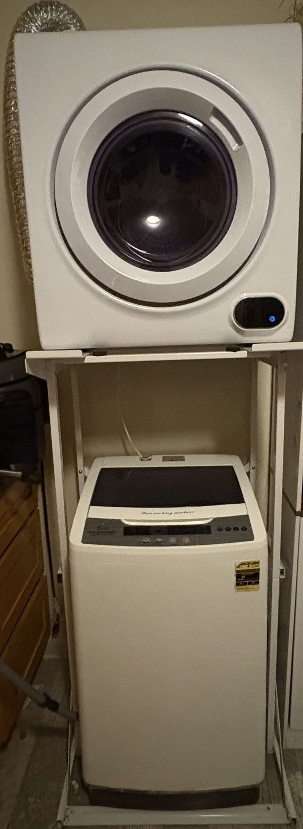 Portable Washing And Dryer Machines W/ Stacking Rack Stand.
