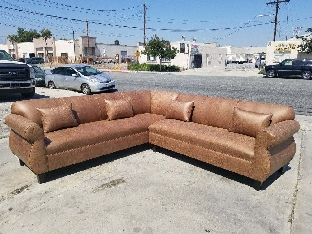 NEW 9X9FT CAMEL LEATHER SECTIONAL COUCHES