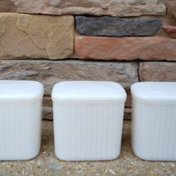 Vintage Hazel Atlas Milkglass Refrigerator Jars/Lids 