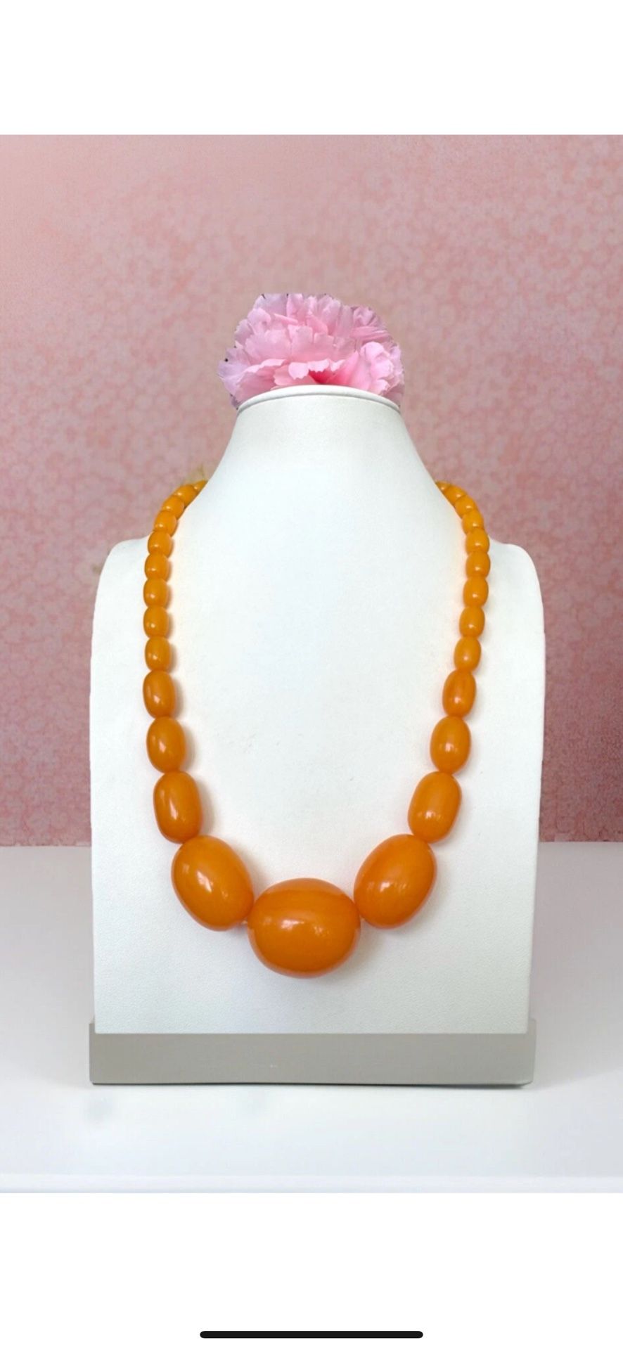 Vintage & Stunning Graduated And Knotted Egg Yolk Color Amber Bakelite Necklace 23βin & 79grams.