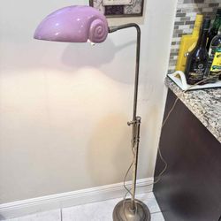 Vintage Floor Lamp With Pink Shell Shade 50.5”H