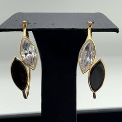 14k yellow gold stone hoop earrings