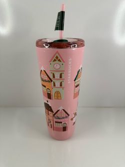 Starbucks 2025 Pink Snow Village Tumbler 24oz Holiday Christmas Bear Straw Cup NEW