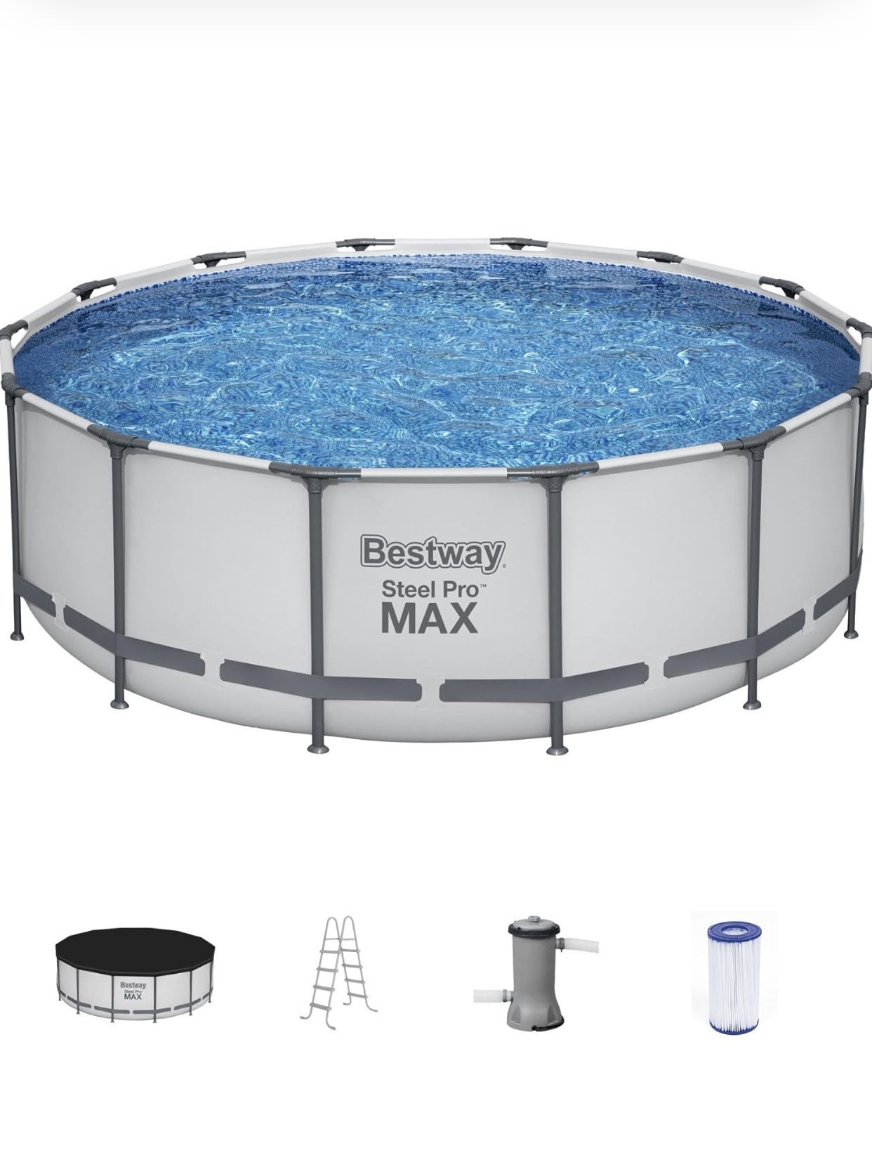 Bestway Steel Pro MAX 14 Foot x 48 Inch Round Metal Frame Above Ground Outdoor Swimming Pool Set