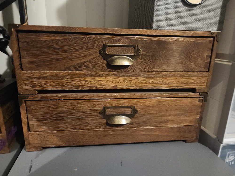 2 Wooden Storage/File Boxes