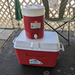  Igloo 48qt Cooler & Rubbermaid 2gal Water Jug Set Red Camping BBQ Beach