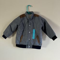 KOALA KIDS Blue Tan Corduroy Puffer Jacket Winter Coat Denim Chambray 4T NEW