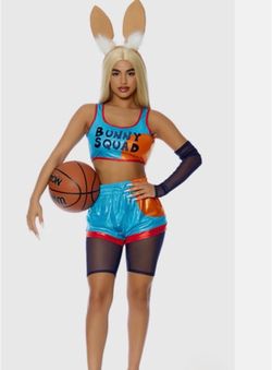 Forplay Bunny Squad Adult Women’s Halloween Costume. Size L/XL (New) *Crop Top *Short *Headpiece *Mesh Bike Short *Sleeve.