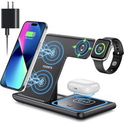 Wireless Charger, 3 in 1 Wireless Charging Station, Fast Wireless Charger Stand for iPhone 15 14 13 12 11 Pro Max XR XS 8 Plus, for Apple Watch 8 7 6 