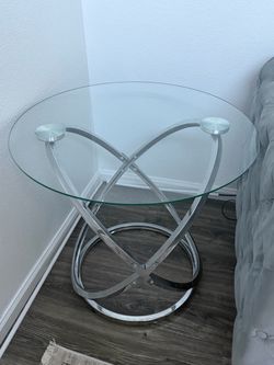 2 pc Round Glass Top Chrome End Table