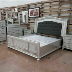 Silver Color Queen Bedroom Set⭐$39 Down Payment with Financing  No Needed Credit Check0809