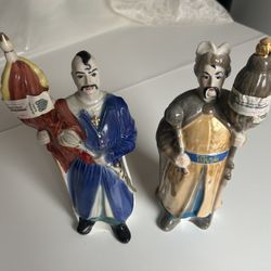 Two Vintage Ukrainian Porcelain Bottles Decanters, Get’man, Cossacks.