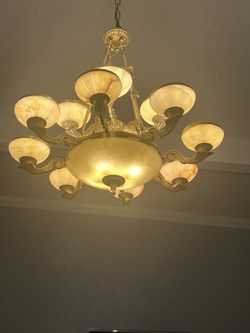 16 Light Alabaster & Brass Chandelier