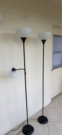 Set of 2 Black Floor Lamps – 72” Tall – Torchiere + Reading Light
