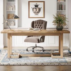 63 Inches Computer Desk,  with Solid Wood Legs  for Work Study, Modern Simple Executive Desk Workstation Office (Walnut) Y-69