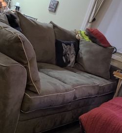 Beige Couch & Oversized Chair With Ottaman