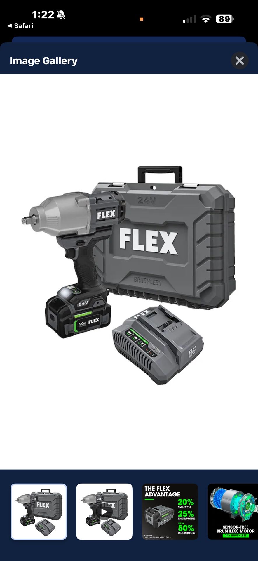 FLEX 24-volt Variable Speed Brushless 1/2-in Drive Cordless Impact Wrench (Battery Included)