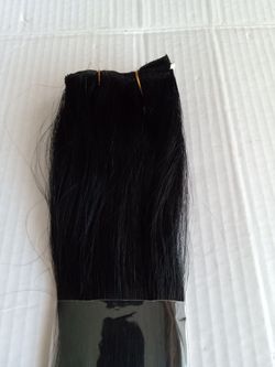 22" Jet-black #1 Clip on Human Hair Extensions - get length and fullness - easy to style