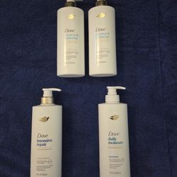 ove Daily Moisture Shampoo 18 oz
Dove Intensive Repair Conditioner  18 oz
Dove Coconut and Hydration Conditioner 18 oz