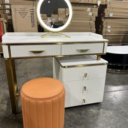 Modern Makeup Vanity with LED Mirror and Stool 