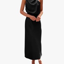 Black Sleeveless Satin Maxi Dress