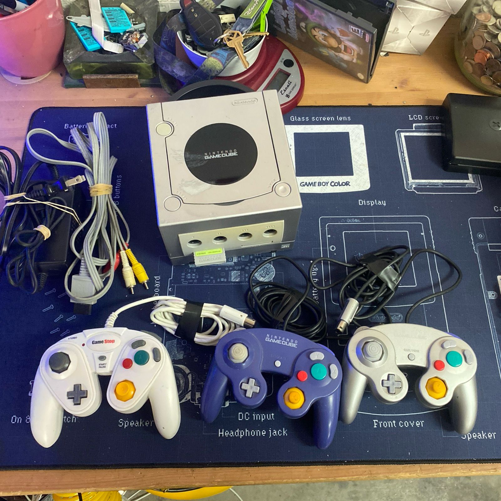 Nintendo Gamecube Video Silver Console 3 Controllers+ Memory Card Tested Working