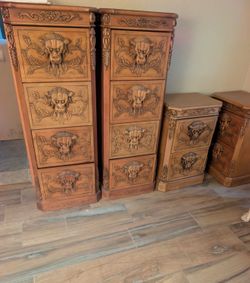 Hand carved wood file cabinet