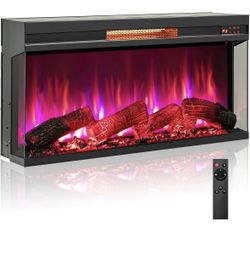 New-ORALNER 36" Electric Fireplace Insert, 3-Sided View Glass Fireplace Heater w/ 7 Flame Colors, Remote & 9H Timer, Thermostat, Indoor Recessed Firep