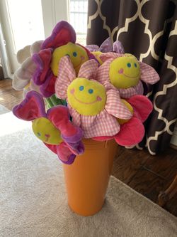 Bouquet of Fabric Multi-Color Flowers with Orange 16” Vase