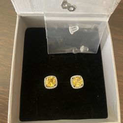 Yellow Cushion Diamond Cut CZ Stud Earring 