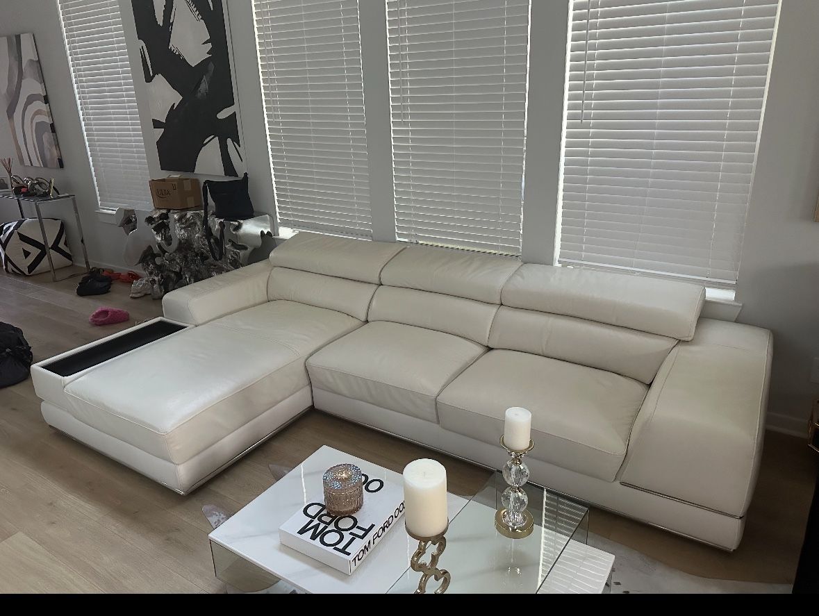 White Leather L - Shape Sofa