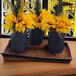NAVY SUNRISE sunflower mason jars fall centerpieces