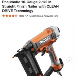 RIDGID Pneumatic 16-Gauge 2-1/2 in. Straight Finish Nailer with CLEAN DRIVE Technology