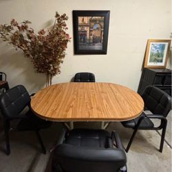 Dining Table And Four Target Leather Chairs With Free Tree And Art 