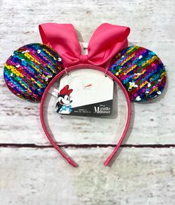 Disneyland Park Minnie Mouse Bow Sequins Iridescent Headband Polka Dot Ears bow