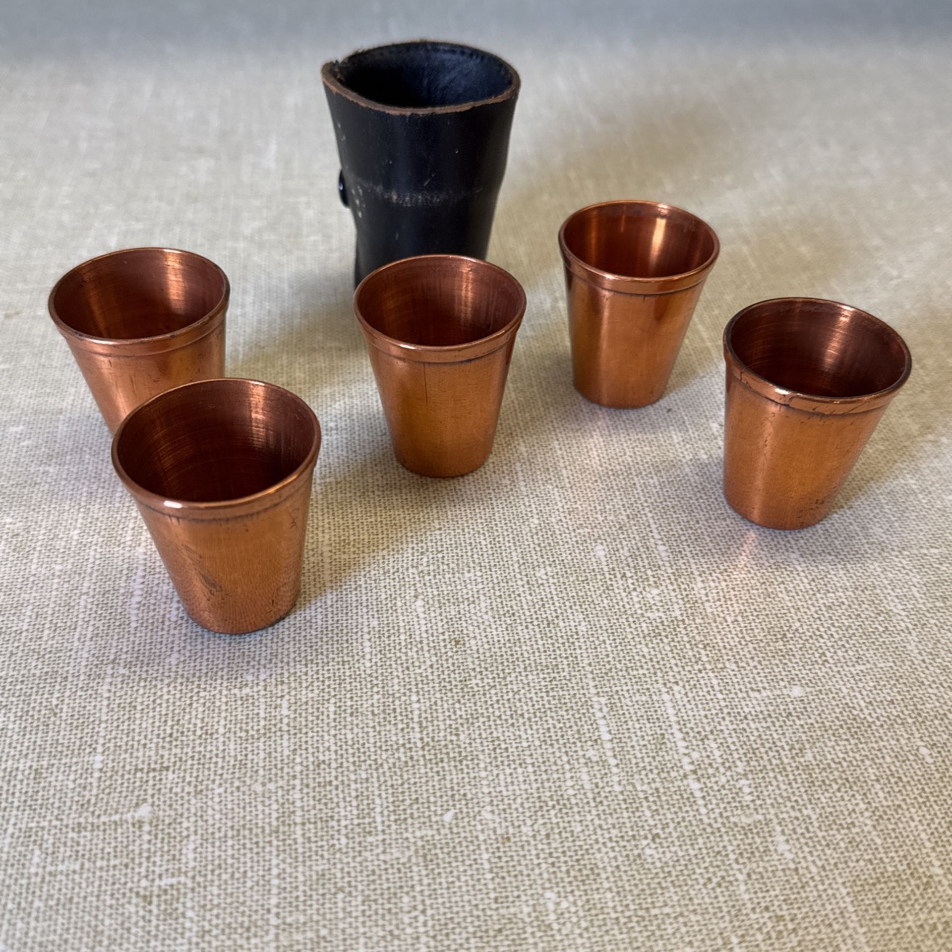 Vintage Copper Shot Glasses W/leather Case