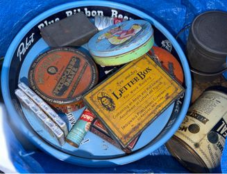Antique Tin Lot With Less Common Beer Trays