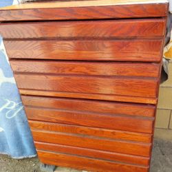 Oakwood 5 Drawers Drawer, Solid Oak Wood, Mahogany Color, Strong and Sturdy, Good Condition.