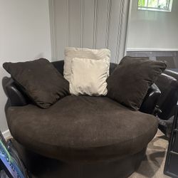 Spinning Leather Circle Love Seat 