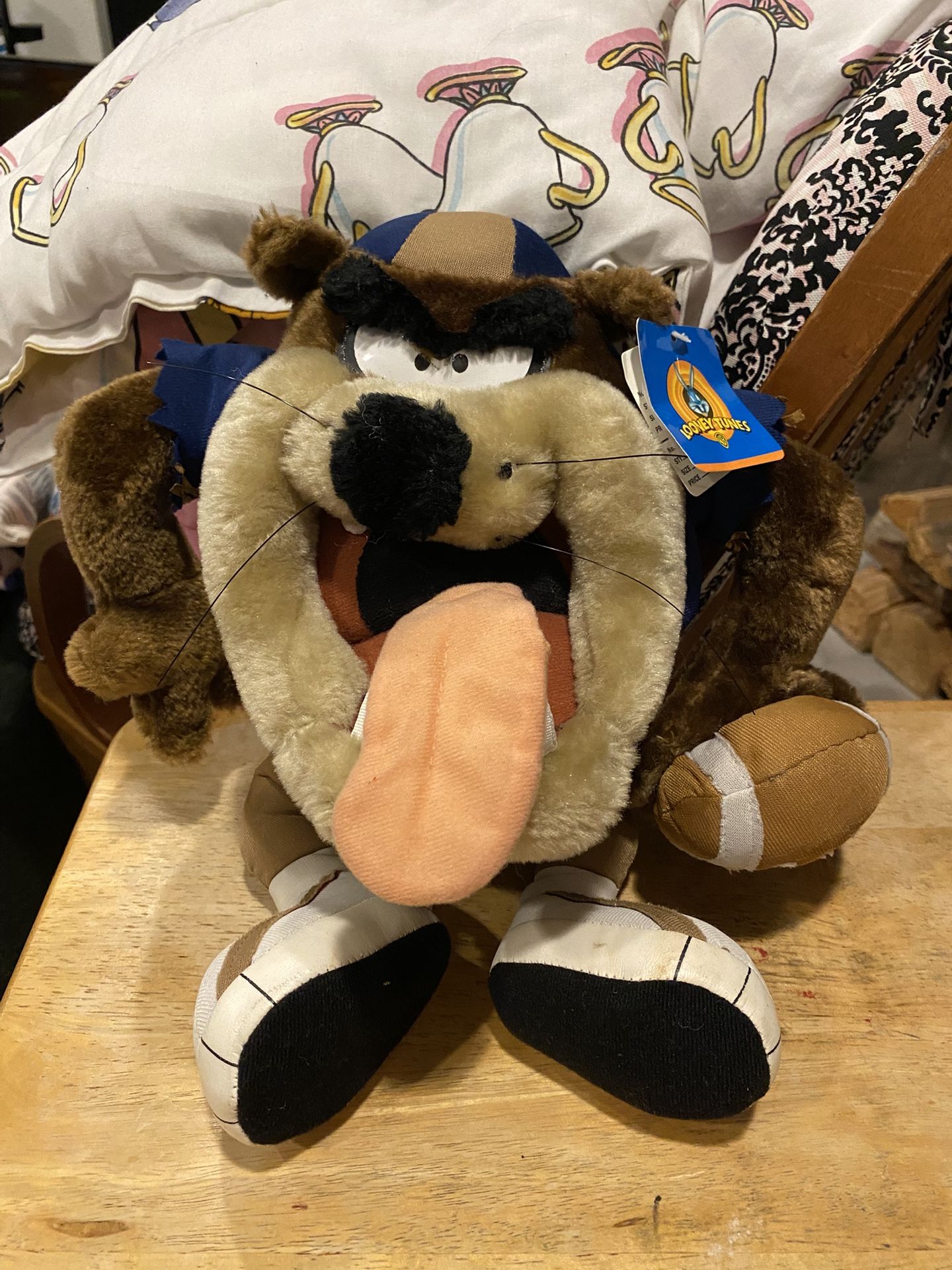 Vintage Taz Tasmanian Devil Football Player Plush Stuffed Looney Tunes