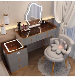 smart makeup vanity with side cabinet